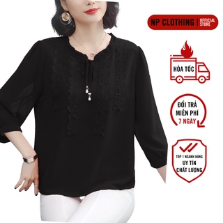 Áo Trung Niên Nữ A567, Mẫu Sơ Mi Tay Lỡ Cổ Bèo Thắt Nơ Sang Xịn Lịch Sự U60 | Thời Trang NP CLOTHING
