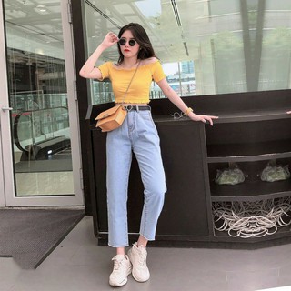 Quần Baggy Jeans Nữ Trơn Và Rách Gấu, 2 Màu Xanh Đậm Và Nhạt 434