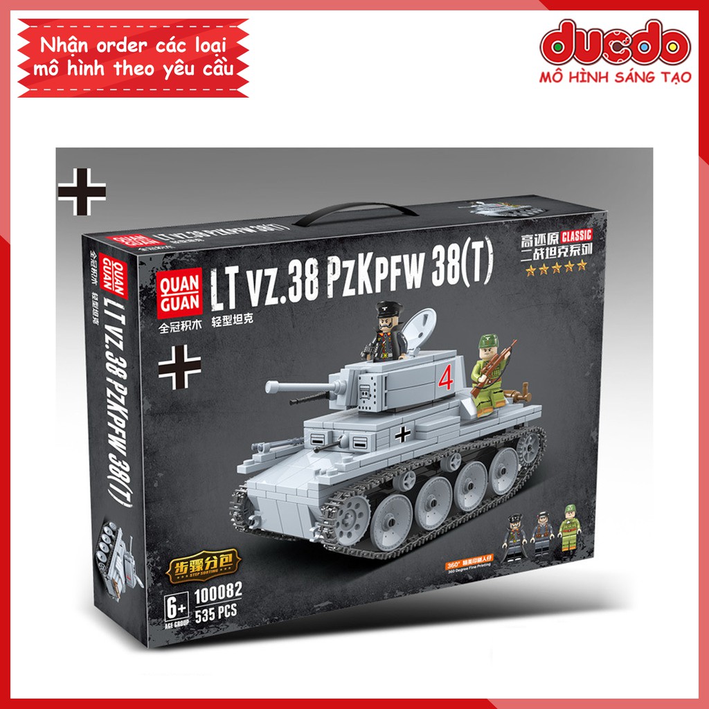 Lắp ghép Siêu tank Panzer 38 phát xít Đức hùng mạnh - Đồ chơi Xếp hình Mô hình WW2 QuanGuan 100082