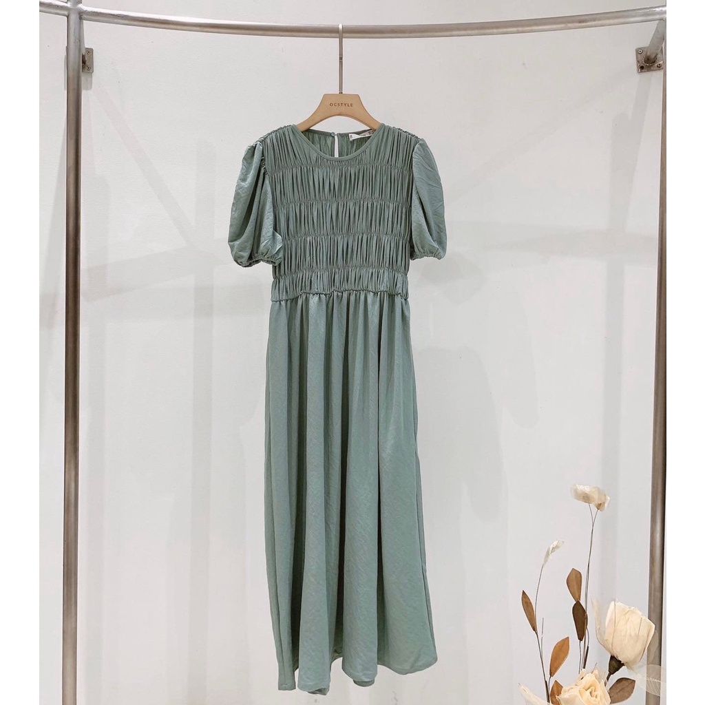 MSD012 Đầm M.ng Xanh Mint Phong Cách Đơn Giản Thanh Lịch Váy Midi Cổ Tròn Tay Lỡ