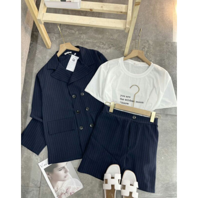 Set Vest kẻ ba chi tiết Xinh Xinh- ❤Freeship ❤Set vest kẻ công sở cực xắn(ảnh video that)