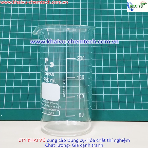 Cốc thủy tinh CAO THÀNH 250ml chia vạch có mỏ, chịu nhiệt