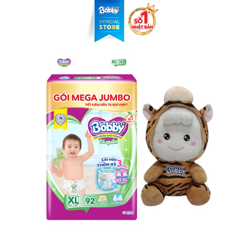 Tã quần Bobby - Đệm thấm lưng mồ hôi Mega Jumbo M120/L104/XL96/XXL88 mẫu mới.