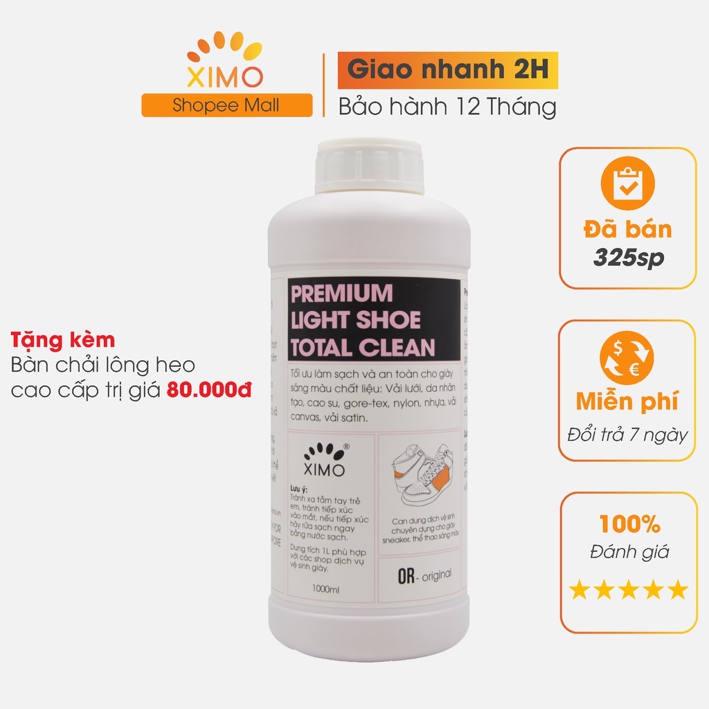 Can dung dịch vệ sinh chăm sóc giày sáng màu XIMO Premium Light Shoe Total Clean phù hợp cho các đại lý - 1000ml