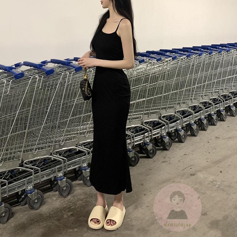 Đầm Hai Dây Mỏng Màu Sắc Đơn Giản Thời Trang Mùa Hè Cho Nữ