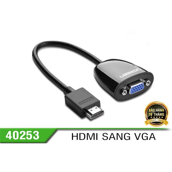 [Mã ELHACE giảm 4% đơn 300K] Cáp chuyển HDMI sang VGA Cao Cấp Ugreen 40253 Chính Hãng màu đen MM102