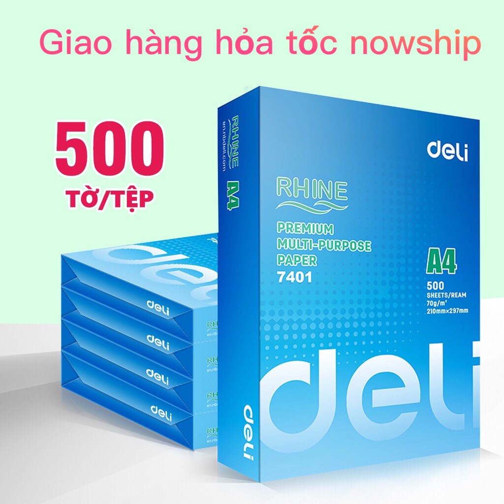 Giấy in A4 cao cấp Deli định lượng 70gsm - Tệp 500 tờ, chống tích điện, chống lóa.