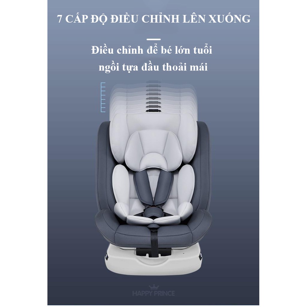 Ghế ô tô cho bé HAPPY PRINCE 0-12 tuổi, điều chỉnh 4 tư thế từ nằm tới ngồi, ngã 165 độ, điều chỉnh độ ca