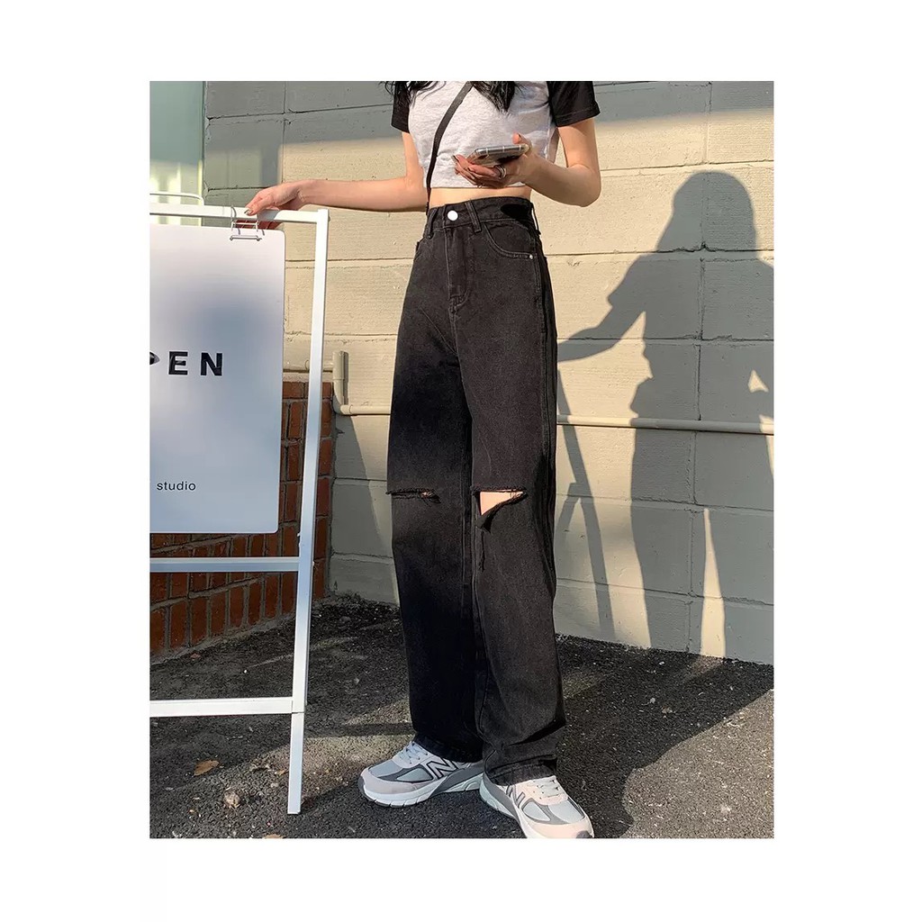[ CỨ NGỠ ] QUẦN JEAN ỐNG RỘNG NỮ RÁCH NGANG VẠT MÀU ĐEN FORM DÀI RỘNG MÁT MẺ LAI CUỐN CAO CẤP UTI THƯỢNG THỪA ĐẲNG CẤP