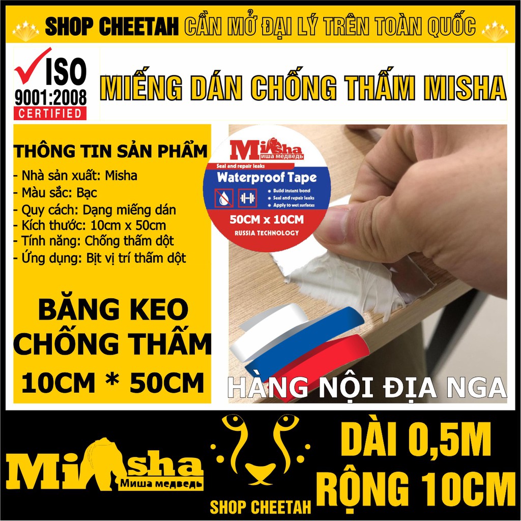 (10cm x 50cm) Miếng dán chống thấm Misha rộng 10cm x dài 50cm – Băng keo chống thấm dột – Bịt rò rỉ ống nước