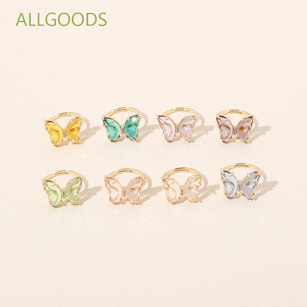 ALLGOODS Shiny Butterfly Finger Ring Elegant Jewelry Open Ring Simple Style Transparent Colorful Candy Color Fashion Acrylic Gift For Women light purple/transparent/pink