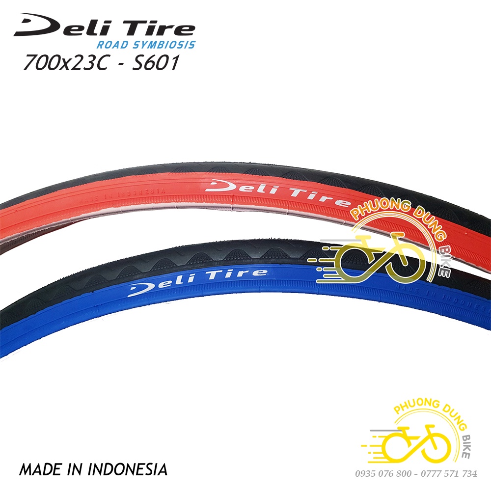 Cặp Lốp (vỏ) và Ruột (săm) xe đạp Deli Tire S601 700x23C (Lốp Màu) - Van dài 60mm