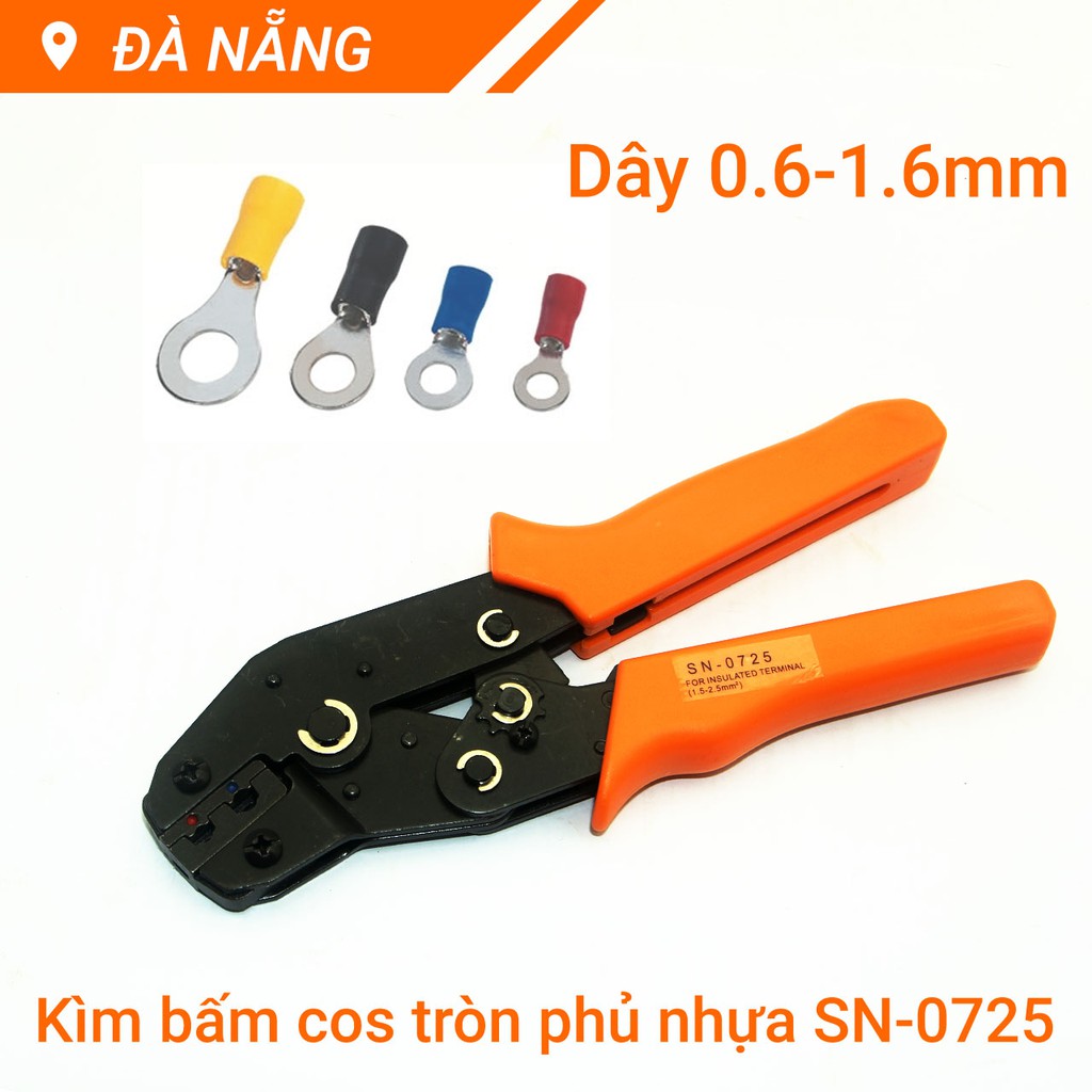 Kìm bấm cos tròn phủ nhựa đầu 0725 cho dây Φ 0.6-1.6mm hay 0.5-2.5 mm² 22-14 AWG