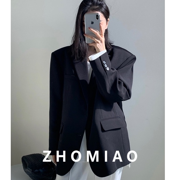 ✼✽₪Áo Khoác Vest Đen Vai Rộng Phong Cách Hồng Kông Hàn Quốc Thiết Kế Dành Cho Nữ