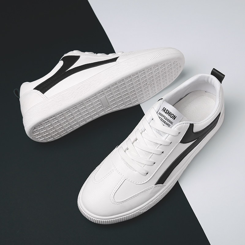 GIẦY SNEAKER DA KẺ NEW TREND ( TRẮNG - ĐEN ) SPORT STYLE Nam phong cách Korea 2018 - MANTO SIMPLE