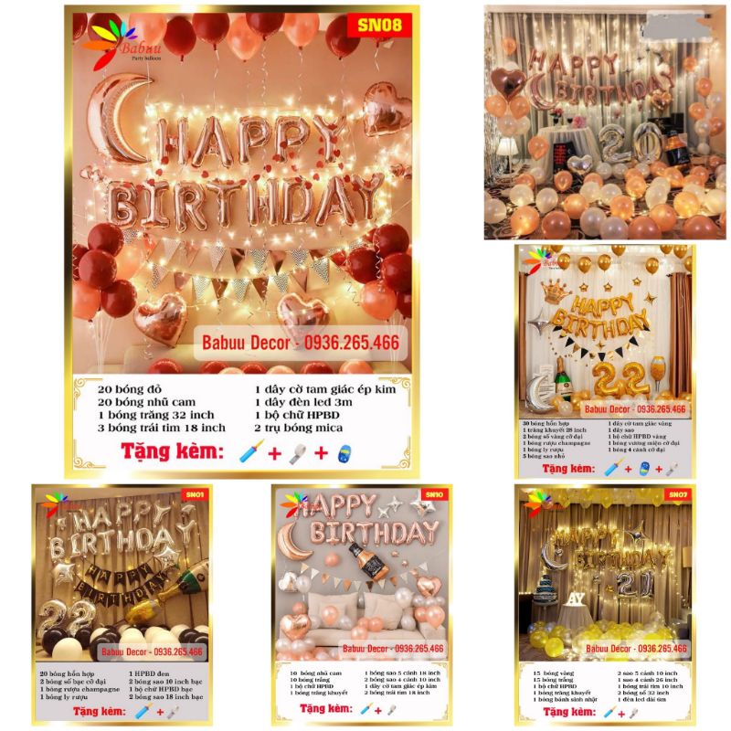 Set bóng trang trí sinh nhật TẶNG PHỤ KIỆN
