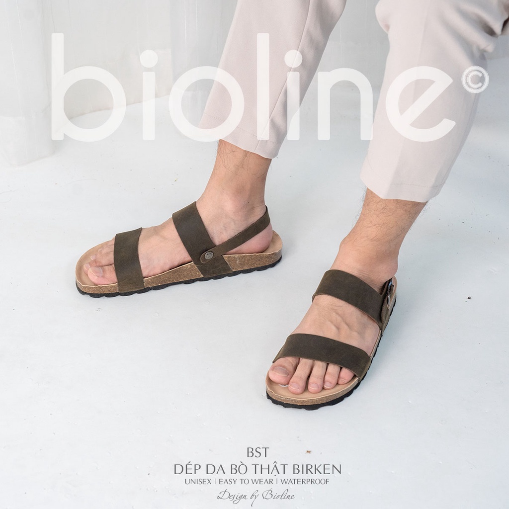 DK15-LÓT CHỐNG NƯỚC-Giày sandal đế trấu Birken da bò thật nam nữ, dép xăng đan công sở, dép đế trấu Bioline D15