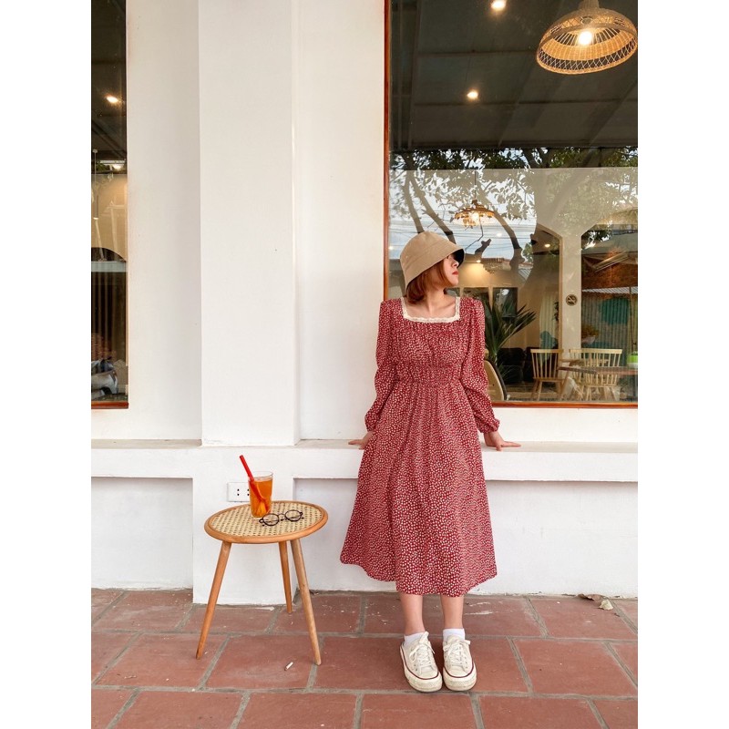 váy hoa nhí cổ vuông viền ren chun ngực eo Ulzzang style 🌸 VKE 9152-2 -3 Hàng Quảng Châu | BigBuy360 - bigbuy360.vn