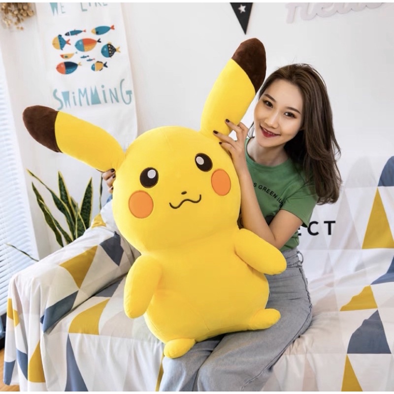 Gấu bông Pikachu ✨Freeship✨Gối ôm hình pikachu khổng lồ cho bé làm từ vải nhung lông mịn