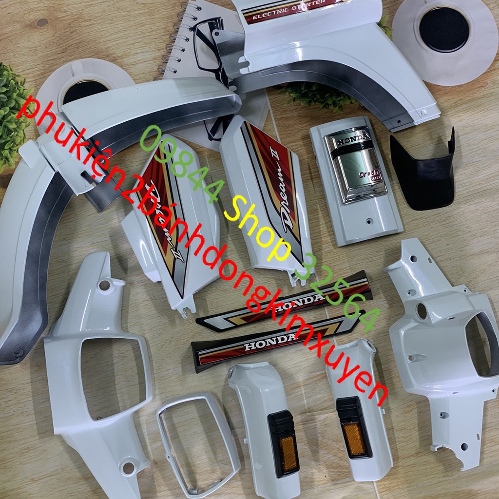 Full bộ vỏ nhựa dàn áo xe DREAM ll -Dream 2 màu trắng -nhựa ABS loại 1