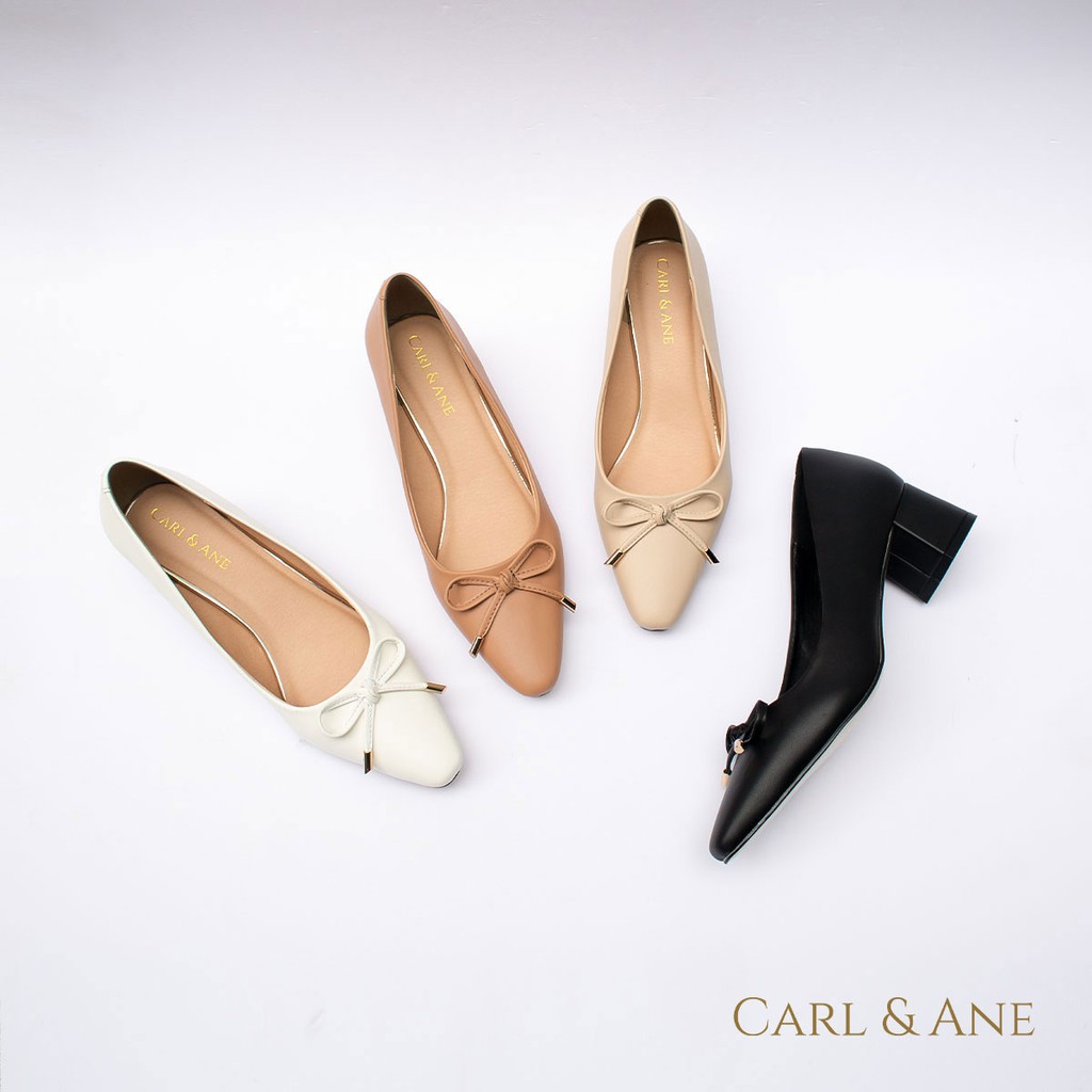 [Mã FAMARAL2 giảm 10K đơn từ 50K] Carl &amp; Ane - Giày cao gót phối nơ cao 5cm màu trắng _ CP006