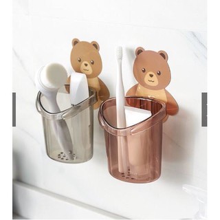Kệ bàn chải đánh răng Cốc dán tường hình con gấu tiện dụng đáng yêu
