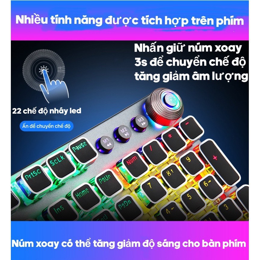 Bàn Phím Cơ Chơi Game FZ508 Pro Viền crom Full Size 104 Phím Led RGB Cực Đẹp/Kèm Kê Tay,Phím có led siêu đẹp, siêu êm