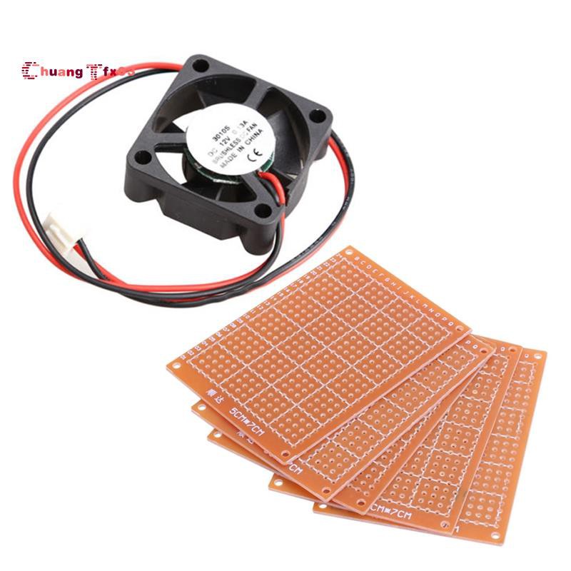 1x 3010S 12V 30x30x10mm Ultra-Small MINI DC Brushless Cooling Fan for 3D Printer & 5Pcs Copper Single-Sided Universal Circuit Board Hole Board 5 x 7cm