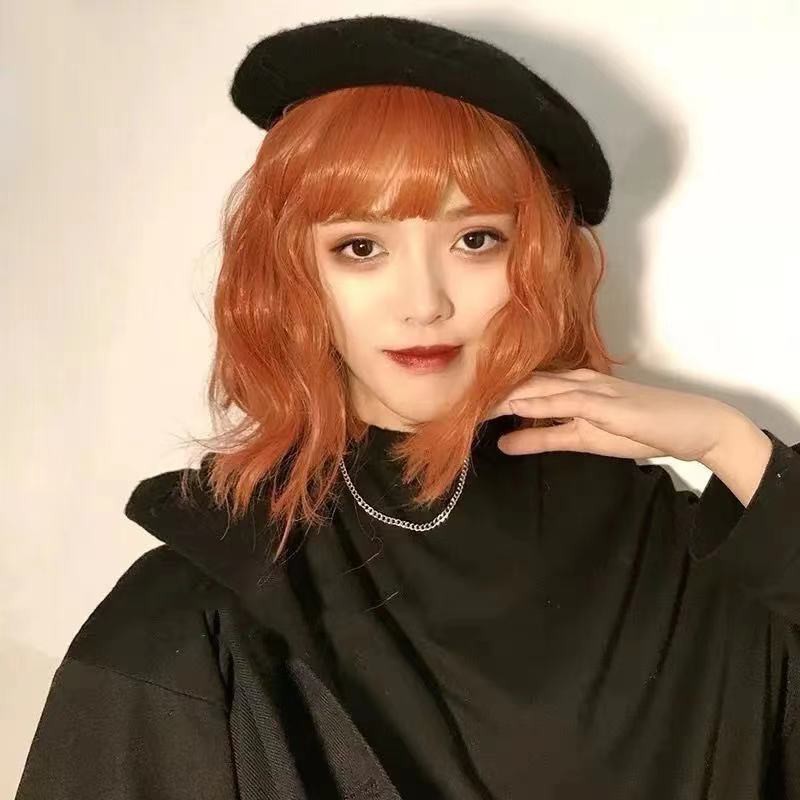 Tóc Giả Ngắn Uốn Xoăn Nhẹ Màu Vàng
