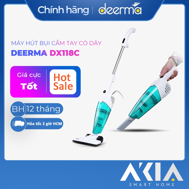 Máy hút bụi cầm tay Deerma Vacuum Cleaner DX118C, công suất cực mạnh, khoang chứa bụi lớn, dây dài đến 5m