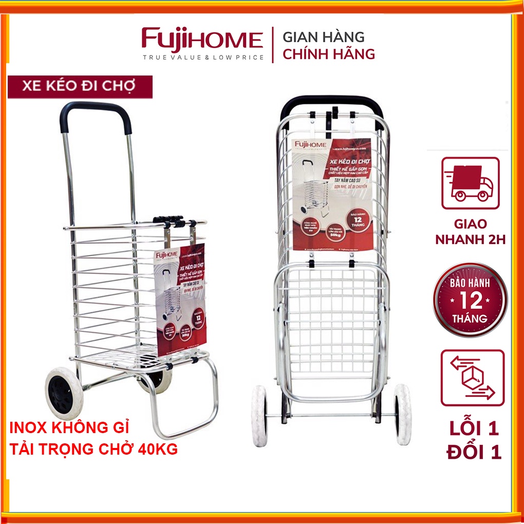 Xe kéo đi chợ siêu thị gấp gọn 2 bánh Nhật Bản FUJIHOME SC-250, xe đẩy hàng đi chợ mini có giỏ xếp gọn giá rẻ, BH 1 năm