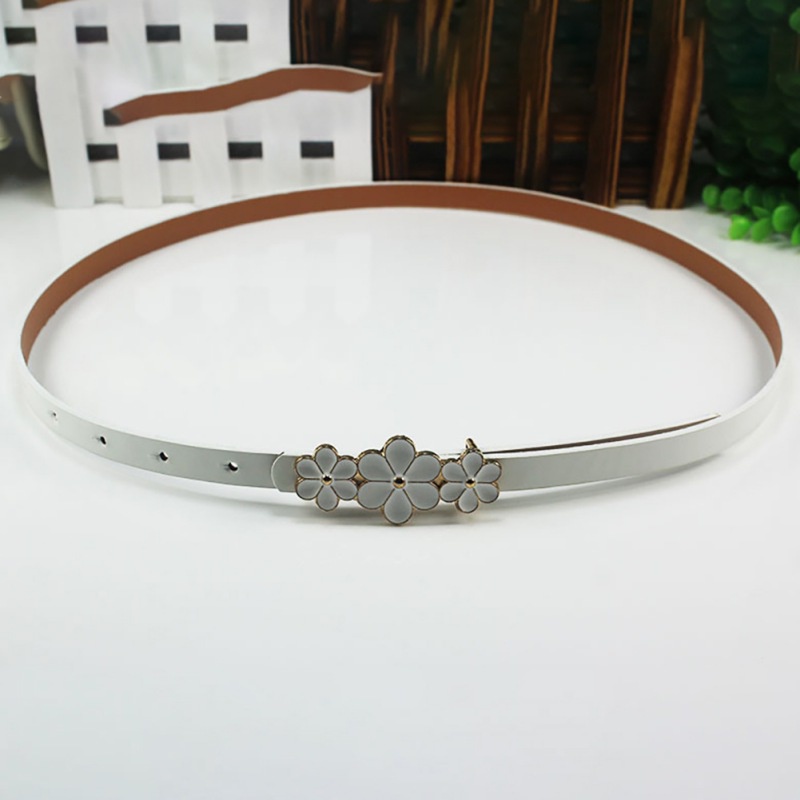 Thắt Lưng Da PU Co Giãn Khóa Kim Loại Hình Hoa Lá Màu Vàng Kim Thời Trang Cho Nữ