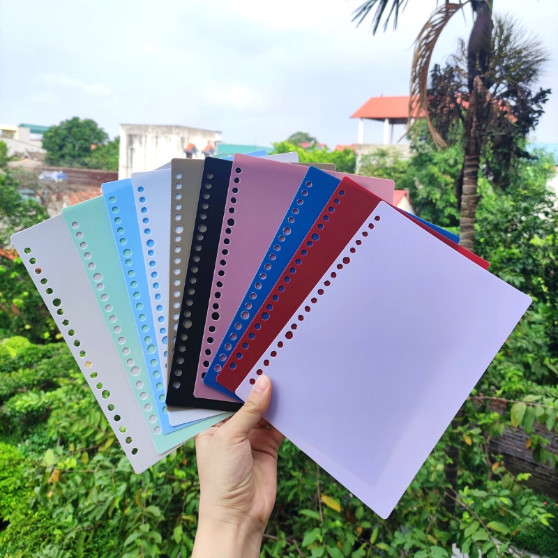 Bìa Còng Rời Nhiều Màu Bìa Lá Nhựa Làm Sổ Tay Caro Handmade Bullet Journal A5 B5 A4 20 26 30 Lỗ Xanh Hồng Đen