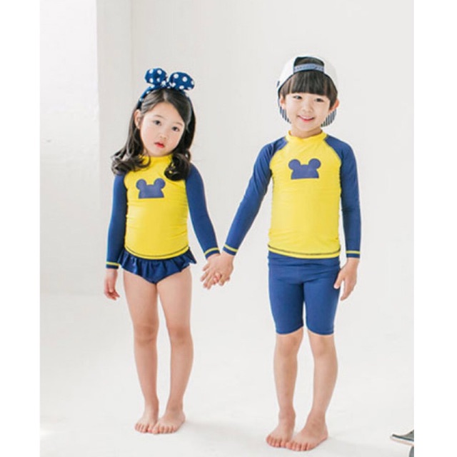 Bộ đồ bơi dài tay dành cho bé trai, bé gái kèm mũ 2 mảnh quần áo vàng mã C09