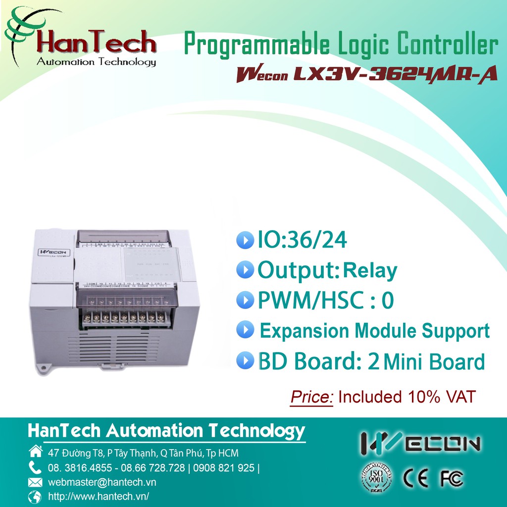 27/ Bộ điều khiển logic có khả năng lập trình (PLC)  Wecon LX3V-3624MR-A  [HanTech Automation Technology]