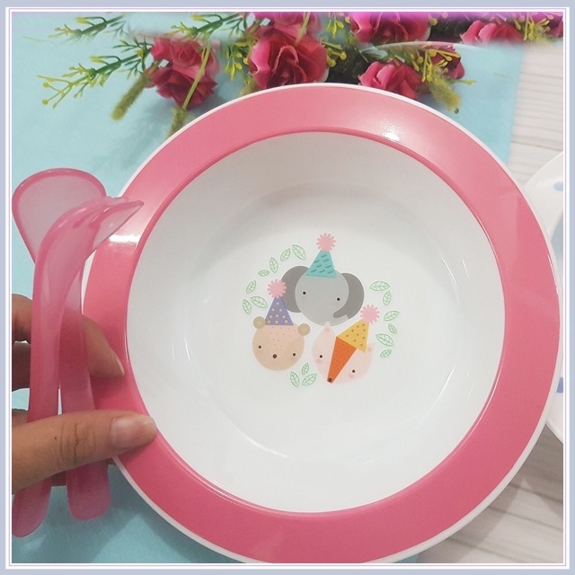 Bộ bát ăn dặm kèm thìa và dĩa Upass 100% nhựa hữu cơ, an toàn cho bé - Hàng Thái Lan UP5001X