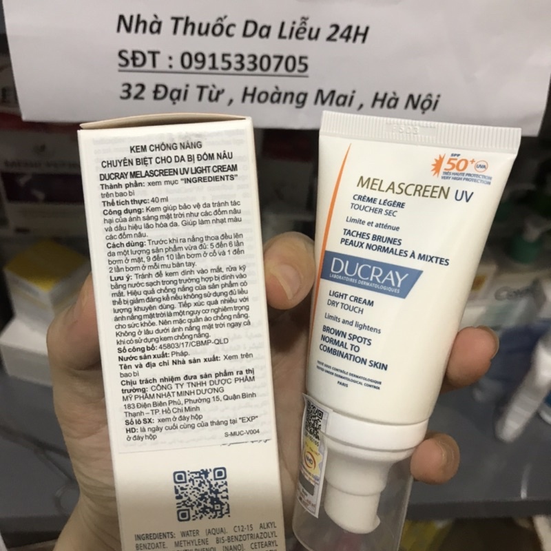 CHÍNH HÃNG Kem chống nắng Ducray Melascreen UV Light Cream SPF 50+ 50ml