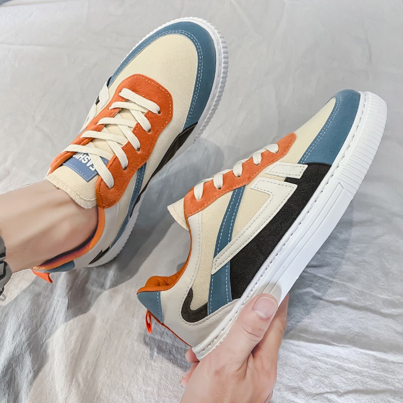 Giày thể thao nam cổ ngắn phối màu cam phối xanh - Giày Thể Thao Nam Sneaker Cổ Thấp Rẻ Đẹp