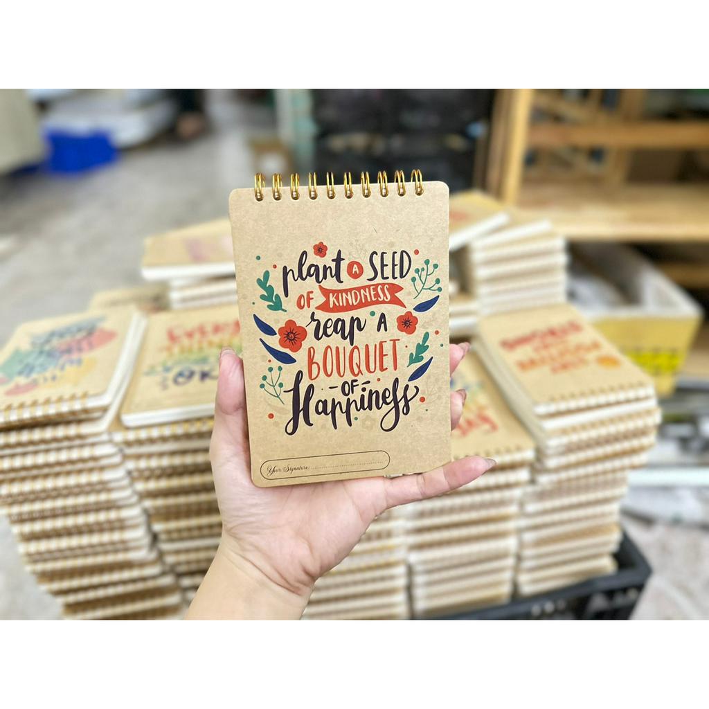 Sổ Tay A6 Mini notebook - Bìa Kraft Vintage 140 Tờ Nội Dung - Lò Xo Vàng