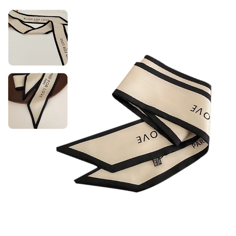 Khăn Satin Dài In Chữ Phối Màu Tương Phản Phong Cách Vintage