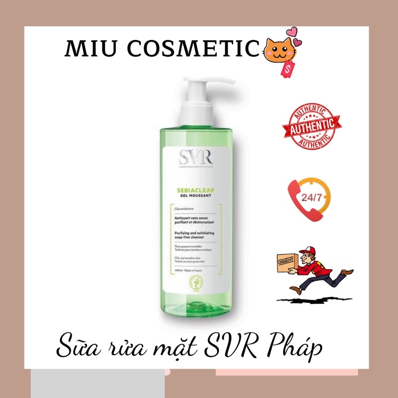 (Sẵn)Sữa rửa mặt SVR, sữa rửa mặt cho da dầu mụn, nhạy cảm 400ml