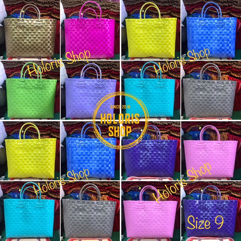 Giỏ đan tay màu trơn / Túi xách đan nhựa / Làn nhựa (KÈM ẢNH THẬT) | BigBuy360 - bigbuy360.vn