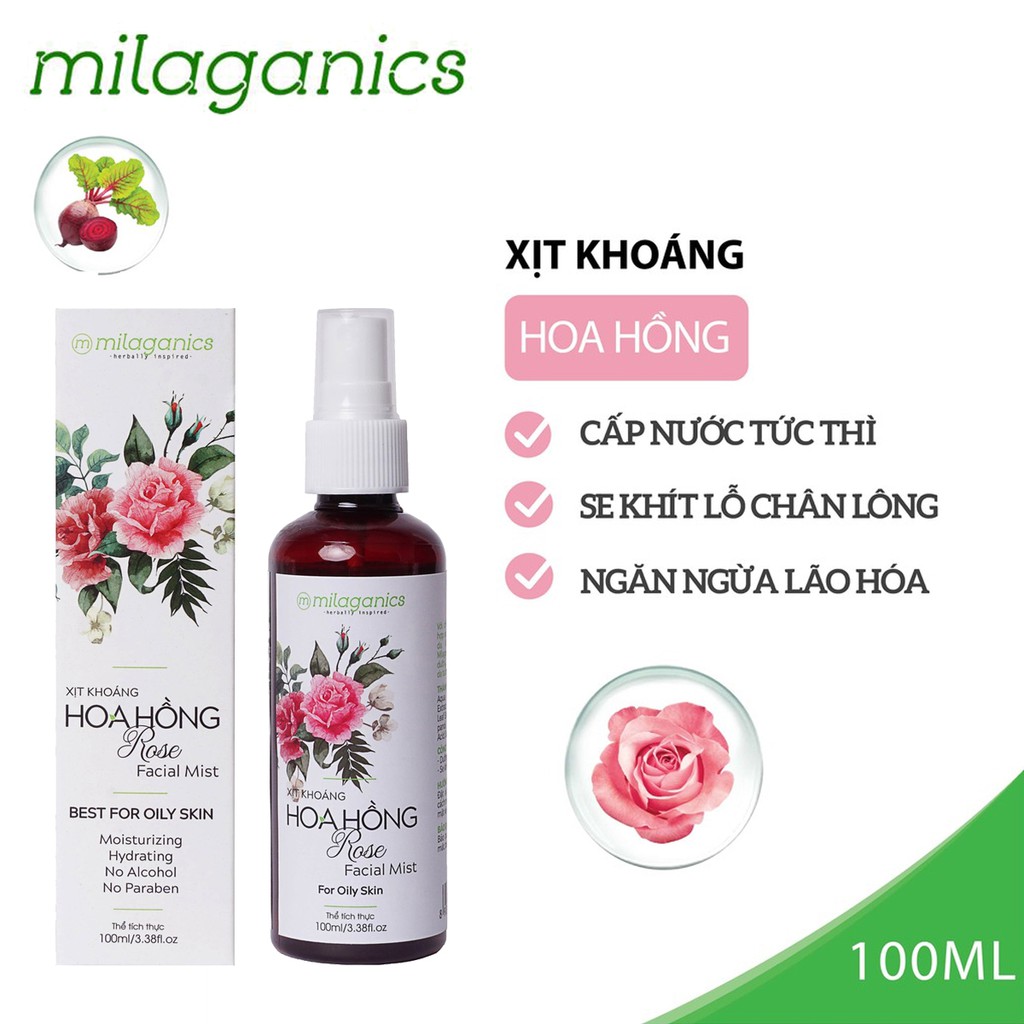 XỊT KHOÁNG HOA HỒNG MILAGANICS 100ML