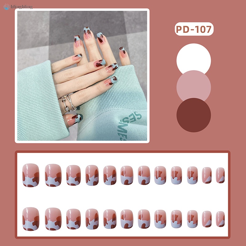 Bộ 24 Móng Tay Giả Họa Tiết Da Báo Xanh Dương Thời Trang