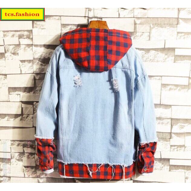 Áo Khoác Jean Nam Liền Mũ Kẻ Caro Mã 10 Đẹp Cao Cấp Giá Rẻ Thời Trang TCS.FASHION