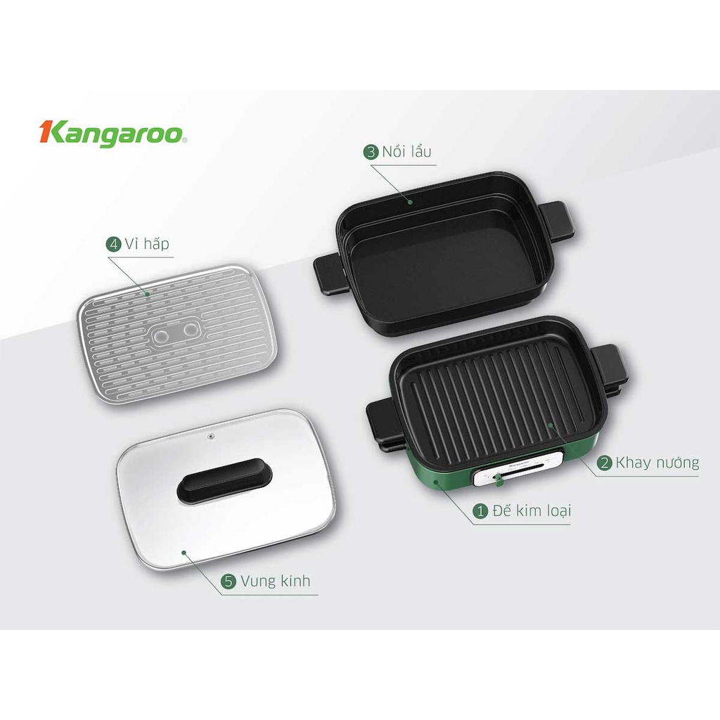 SIÊU PHẨM Nồi Lẩu Nướng - Bếp Lẩu Nướng 3IN1 Kangaroo KG5EGH - Đa Năng Cao Cấp -  Lẩu, Nướng, Hấp