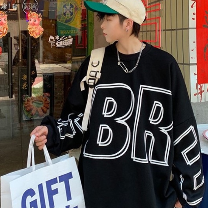 Áo sweater tay dài cổ tròn nam nữ couple form rộng BR dày thu đông nỉ ulzzang  big size
