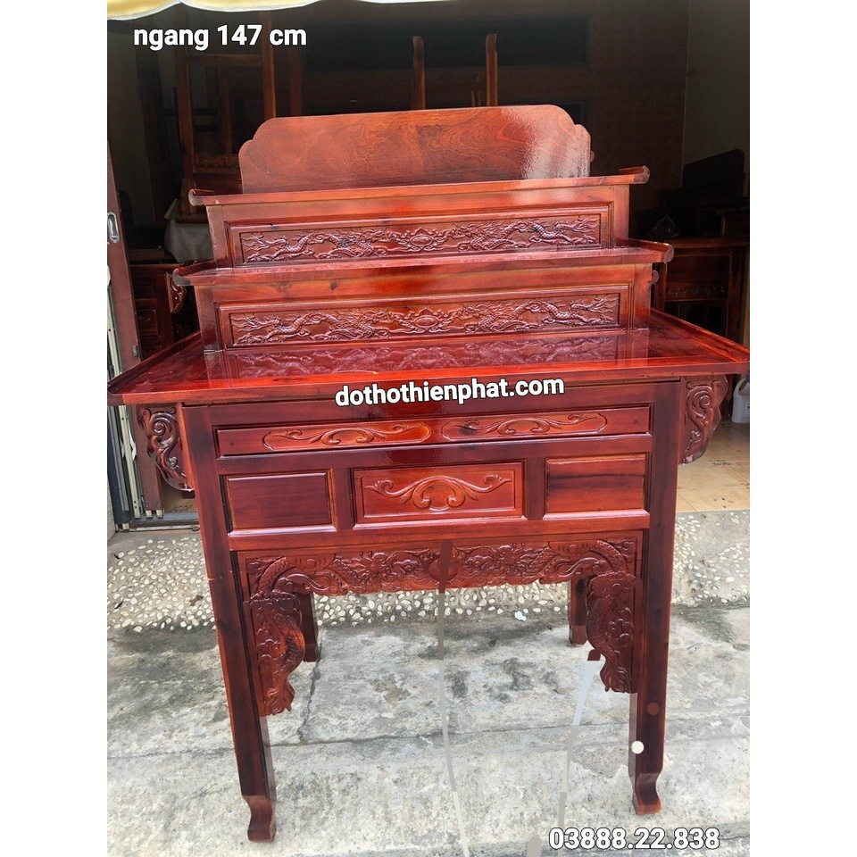 Bàn thờ gia tiên 147x 136 gỗ Tràm hàng xịn (loại 1) 3 tầng mẫu mới rất đẹp