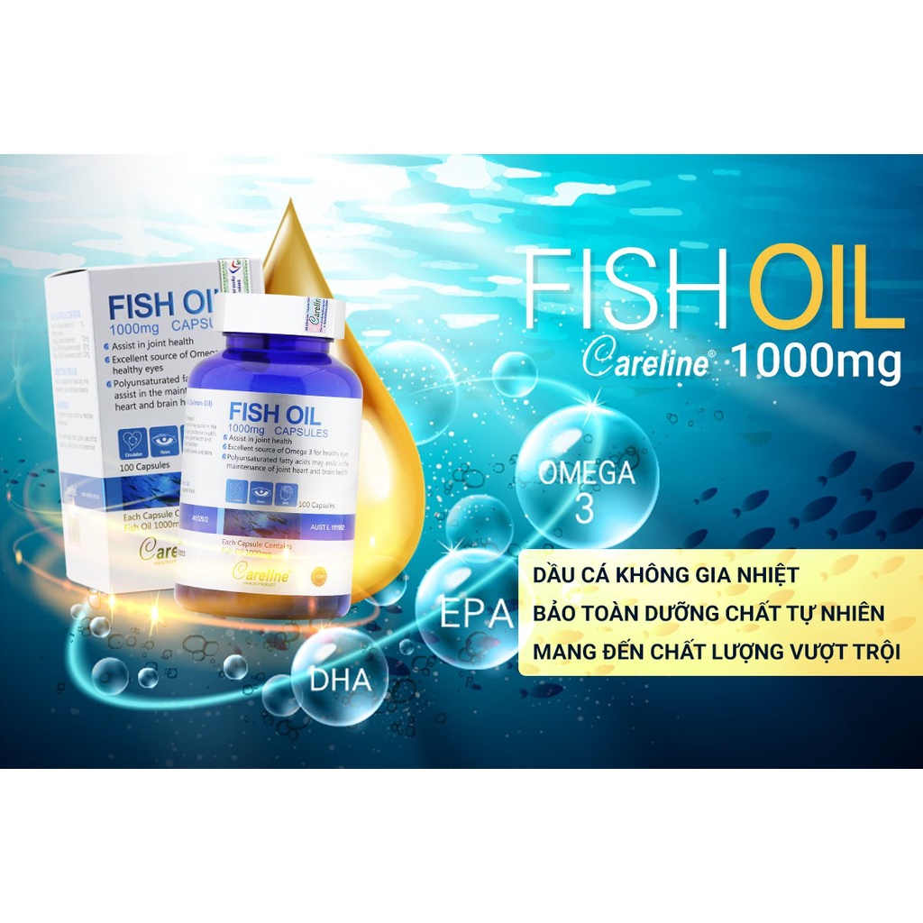 Viên uống dầu cá hồi Careline Fish Oil 1000MG giúp tăng cường trí nhớ và thị lực hỗ trợ sáng mắt giảm cholesteron máu