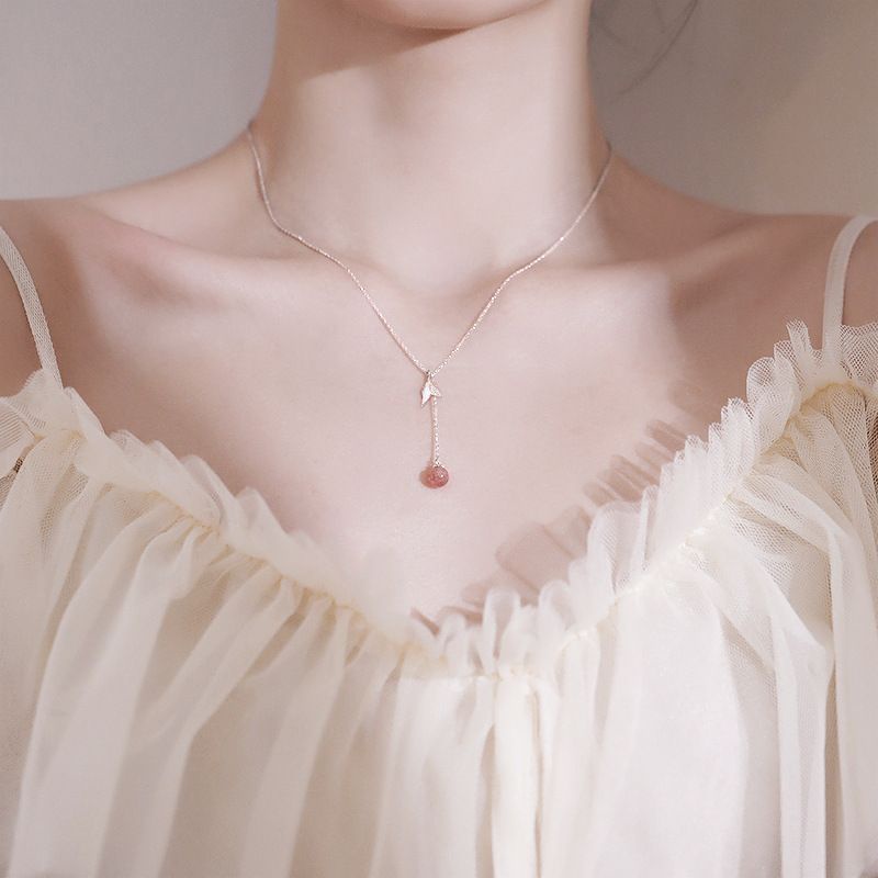 Dây chuyền nữ bạc S925 - Vòng cổ nữ bạc Ý tiên cá đá hồng dâu dễ thương Vườn Trang Sức
